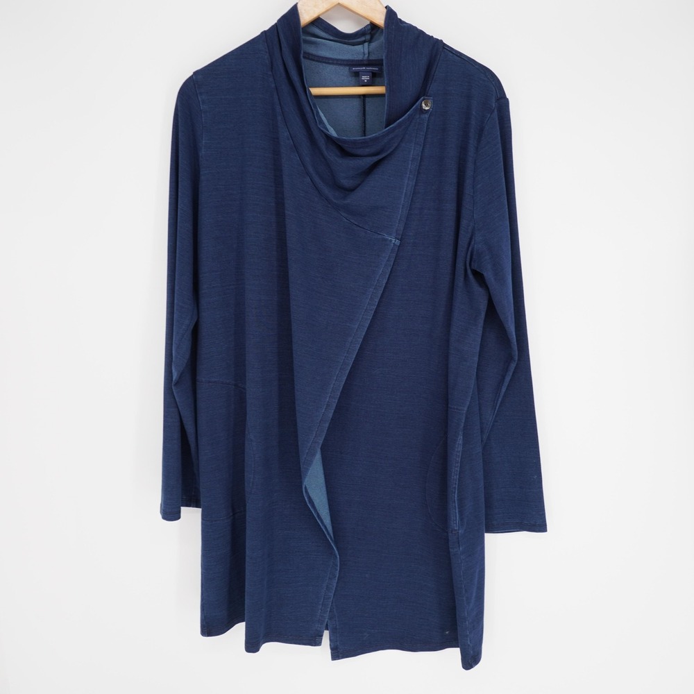 Purejill Indigo Shirt Womens M Blue Tunic Cowl Neck Long Sleeve Pockets Drapey